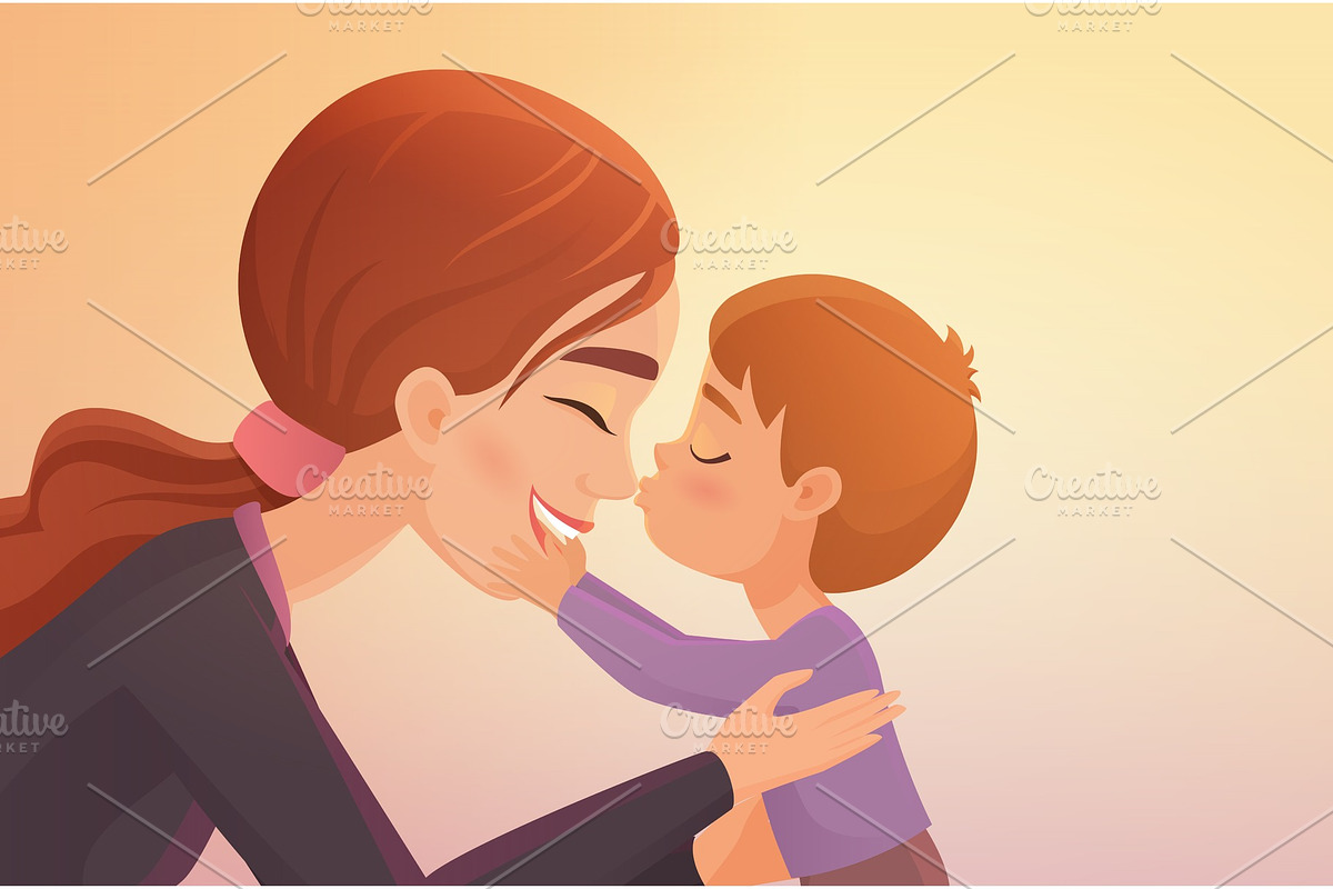 Cute little boy kisses his mother in Illustrations - product preview 8