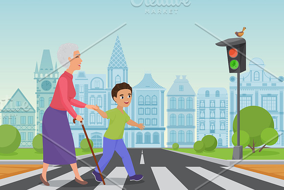 Kids helps old people in Graphics - product preview 1