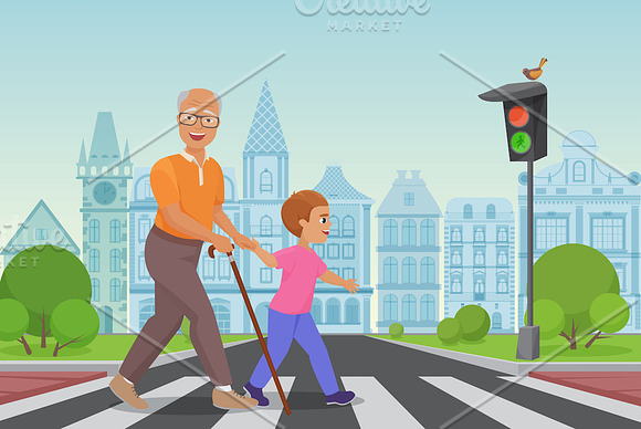 Kids helps old people in Graphics - product preview 2