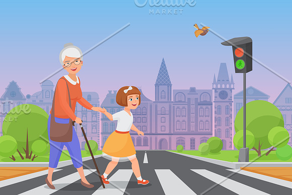 Kids helps old people in Graphics - product preview 3