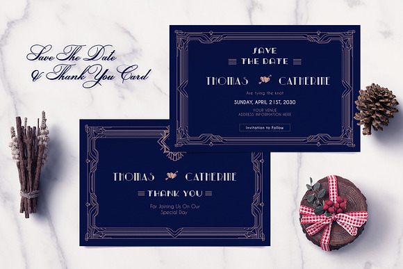 ART DECO WEDDING INVITATION SUITES in Wedding Templates - product preview 3