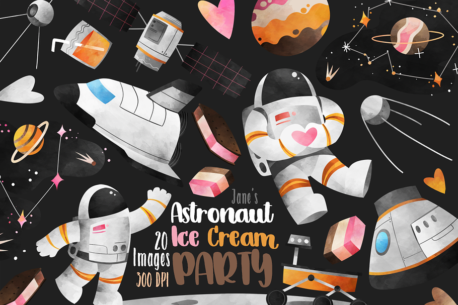 Watercolor Astronaut Party Clipart