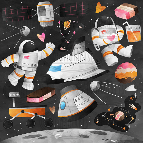 Watercolor Astronaut Party Clipart in Illustrations - product preview 1