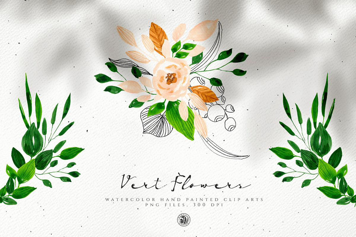 Vert Watercolor Flowers in Illustrations - product preview 8