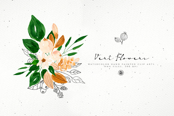 Vert Watercolor Flowers in Illustrations - product preview 1
