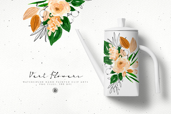 Vert Watercolor Flowers in Illustrations - product preview 2