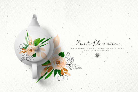 Vert Watercolor Flowers in Illustrations - product preview 3