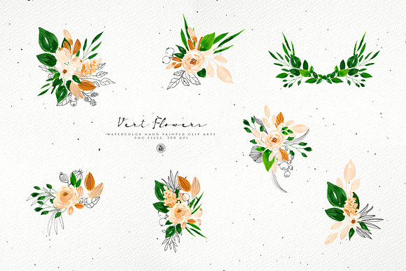 Vert Watercolor Flowers in Illustrations - product preview 5