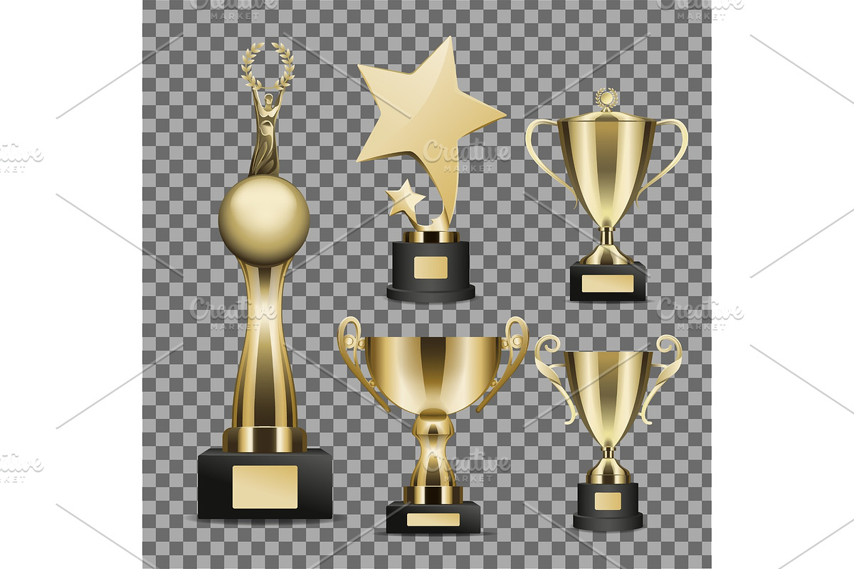 Golden Trophy Cups Realistic Vector in Illustrations - product preview 8