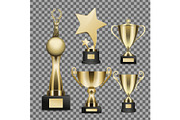 Golden Trophy Cups Realistic Vector