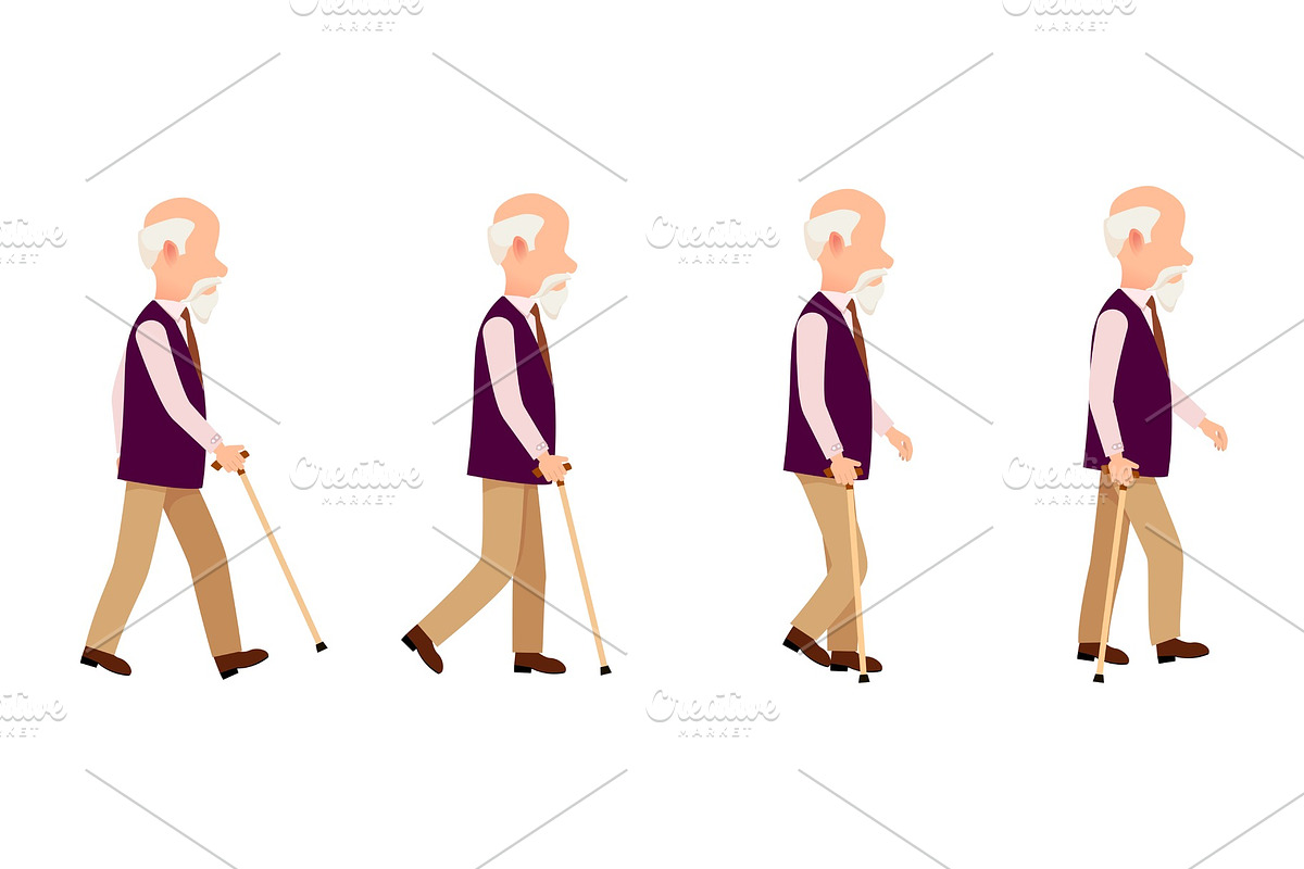 Old Man Process of Movement Colorful in Illustrations - product preview 8