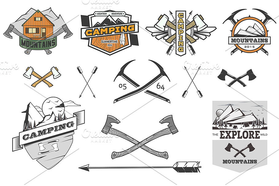 Vector mountains,camping labels. in Illustrations - product preview 8