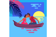 Couple in Love Swims on Purple Canoe