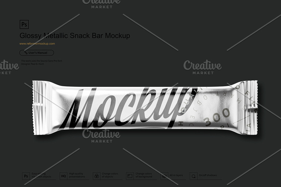 Glossy Metallic Snack Bar Mockup