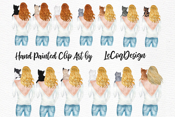Girls and Cats Clipart Cat Lover in Illustrations - product preview 2