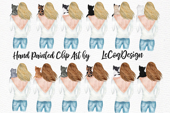 Girls and Cats Clipart Cat Lover in Illustrations - product preview 3