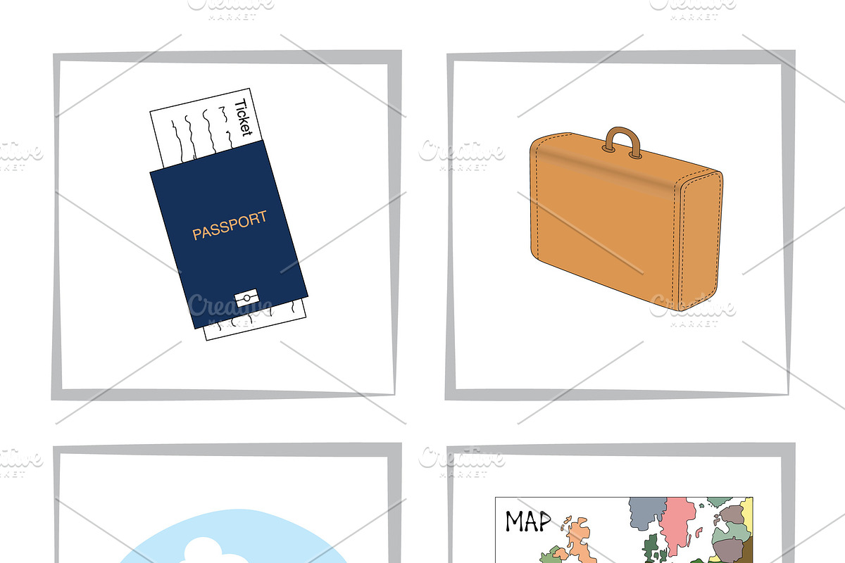 Set of travel elements. Blue passpor in Objects - product preview 8