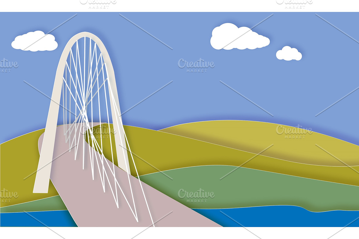 Vector paper cut. Landscape with in Illustrations - product preview 8