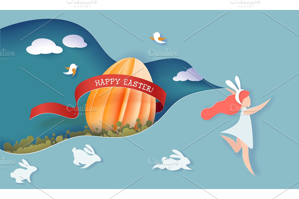 Happy Easter. Girl with rabbit ears in Illustrations - product preview 8