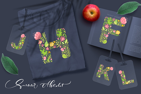 Hand Drawn Summer Flower Alphabet SV in Objects - product preview 1