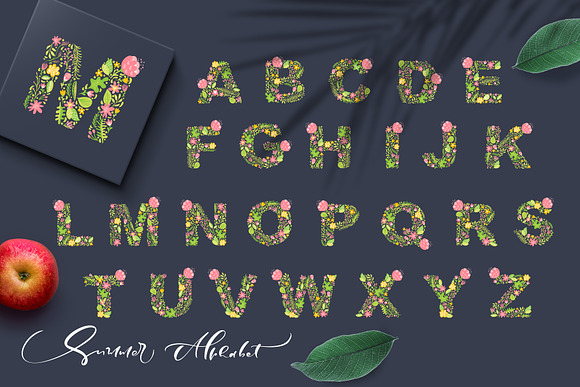 Hand Drawn Summer Flower Alphabet SV in Objects - product preview 2