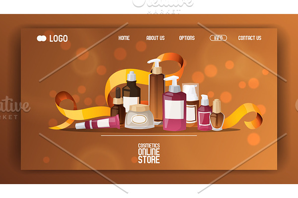Eco cosmetic product vector web page