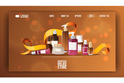 Eco cosmetic product vector web page