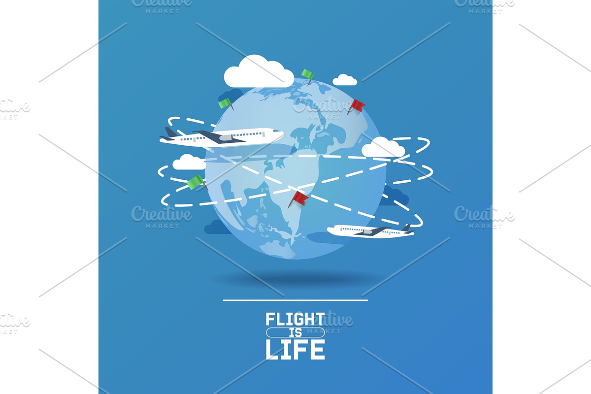 Plane around world vector aircraft in Illustrations - product preview 8