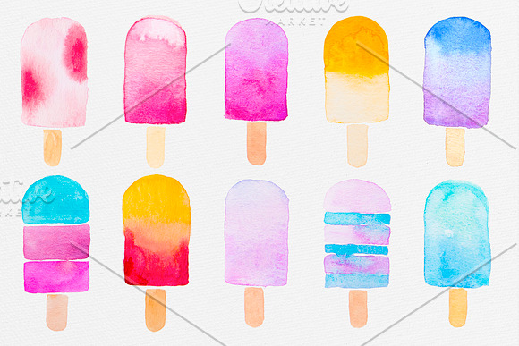 10 Watercolor Popsicles in Illustrations - product preview 1