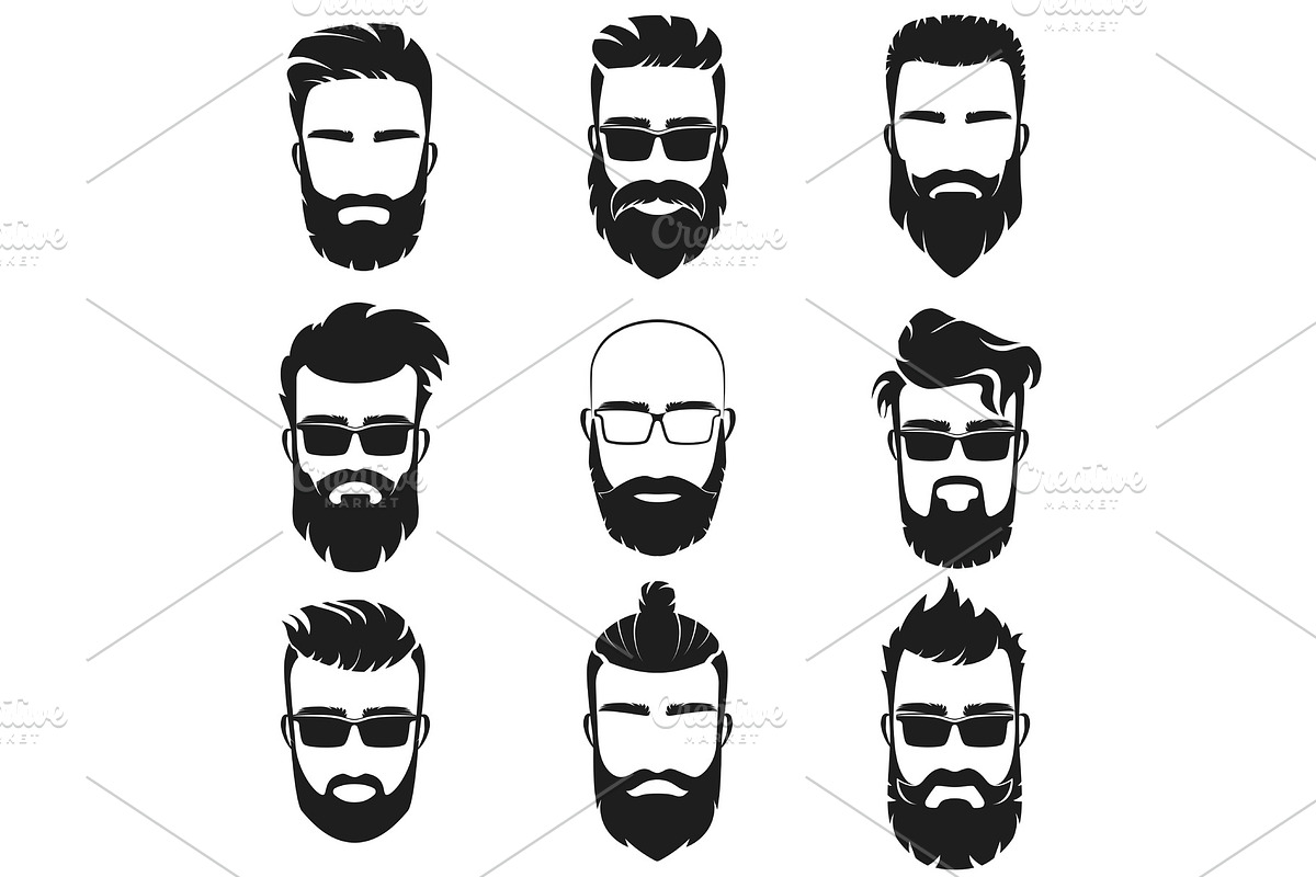 Bearded stylish hipster men faces in Illustrations - product preview 8