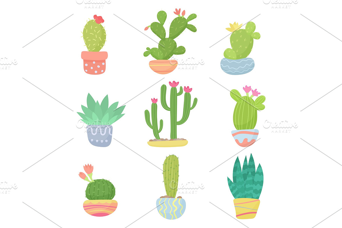 Cartoon cute pot cactuses set in Illustrations - product preview 8