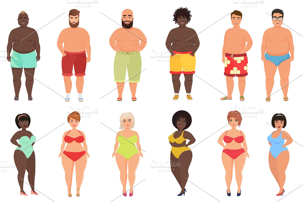 Overweight fat summer people in Illustrations - product preview 8