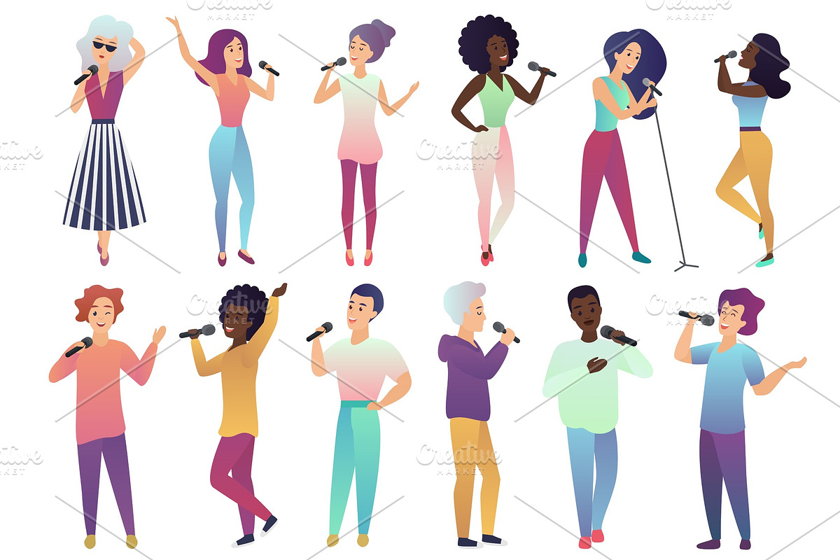 People singing karaoke songs in Illustrations - product preview 8