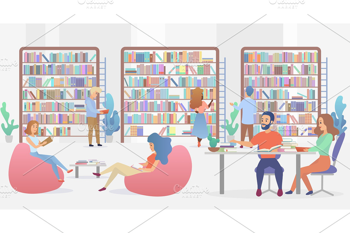 Young people in public library in Illustrations - product preview 8