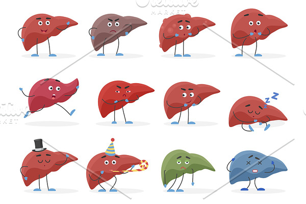 Cute liver emotions organs set