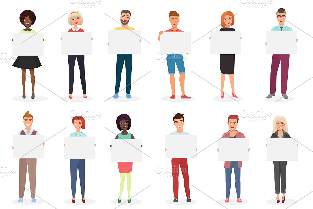 People holding clean empty posters in Illustrations - product preview 8