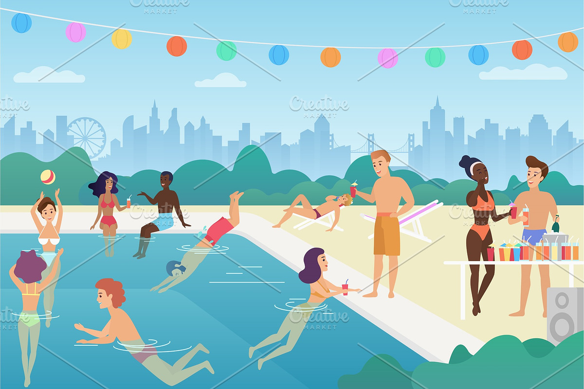 Open air pool summer party in Illustrations - product preview 8
