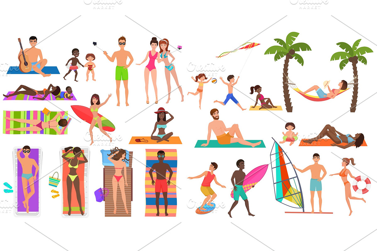 Summer beach people activities in Illustrations - product preview 8