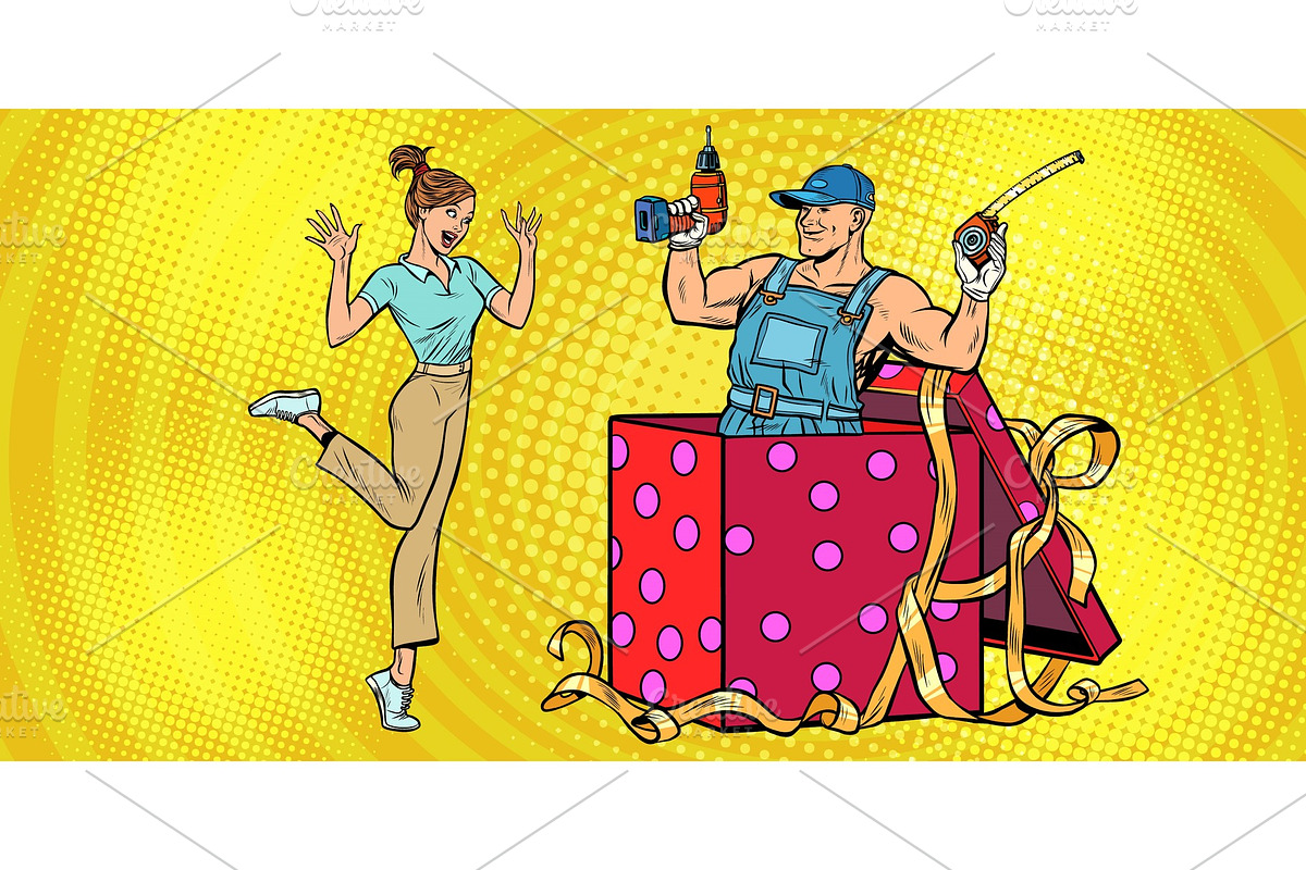 Woman surprise. repairman as a gift in Illustrations - product preview 8