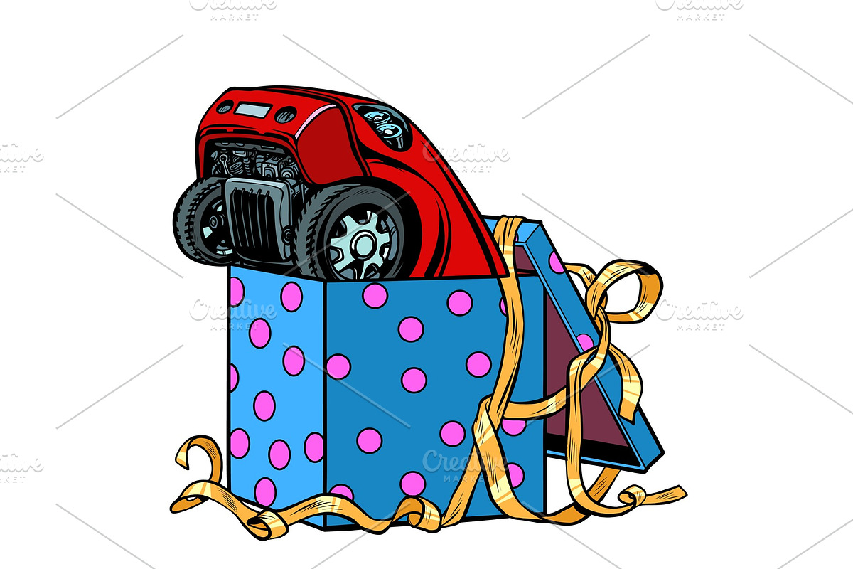 car in a gift box in Illustrations - product preview 8