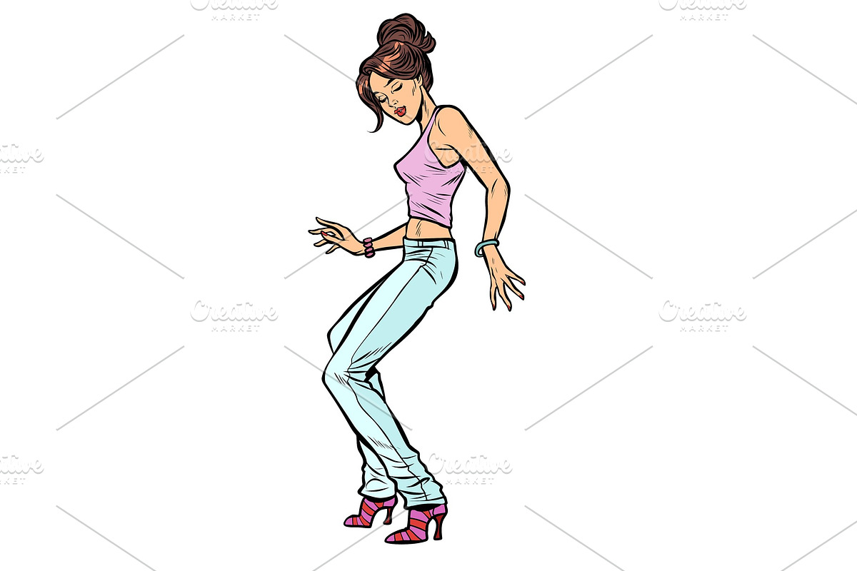 girl in jeans. woman disco dance in Illustrations - product preview 8