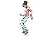 girl in jeans. woman disco dance