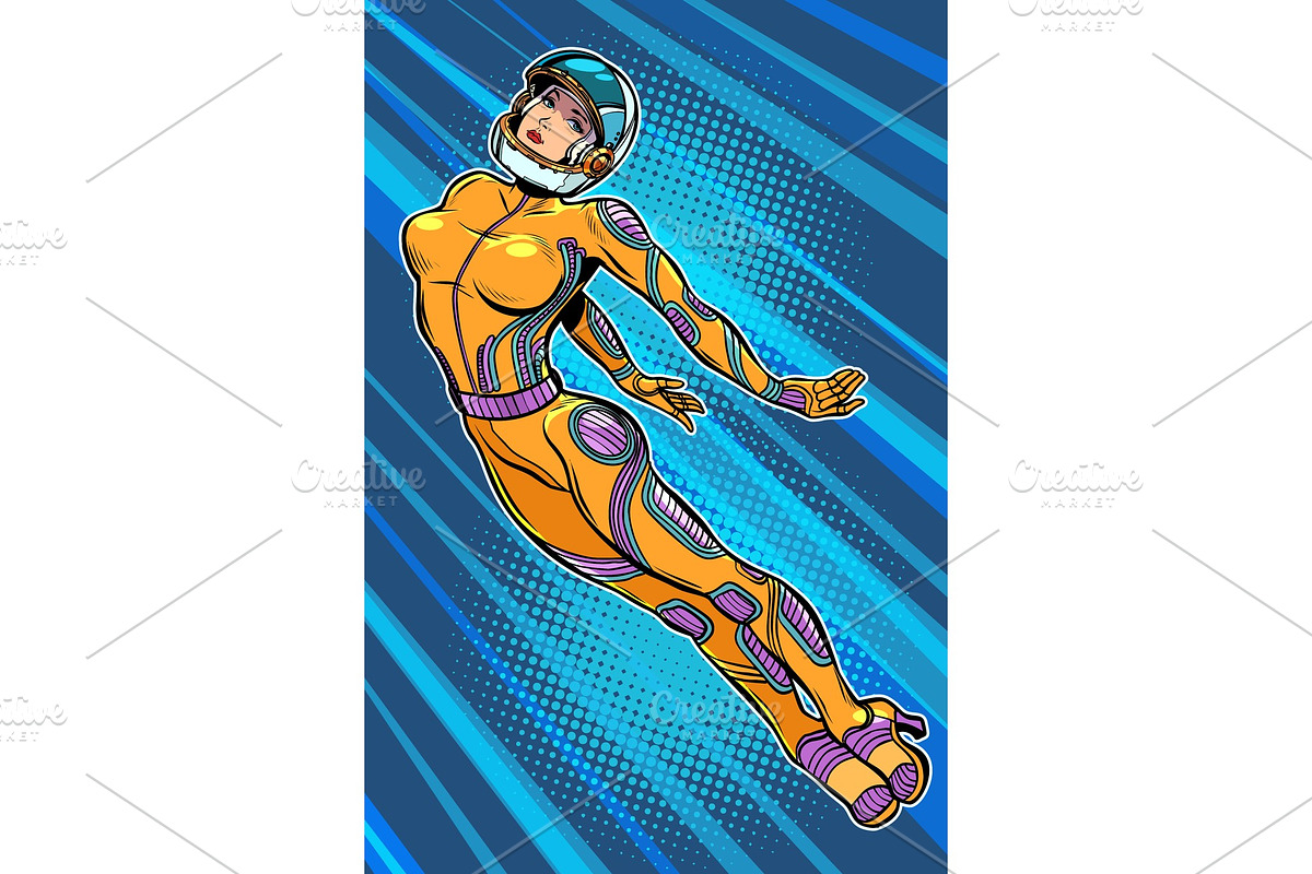 beautiful woman astronaut hero in Illustrations - product preview 8