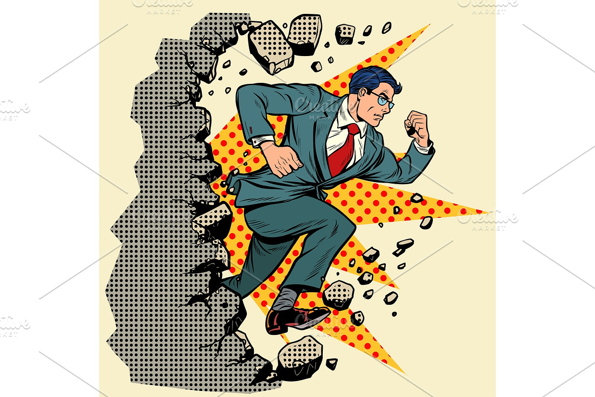 Leader businessman breaks a wall in Illustrations - product preview 8