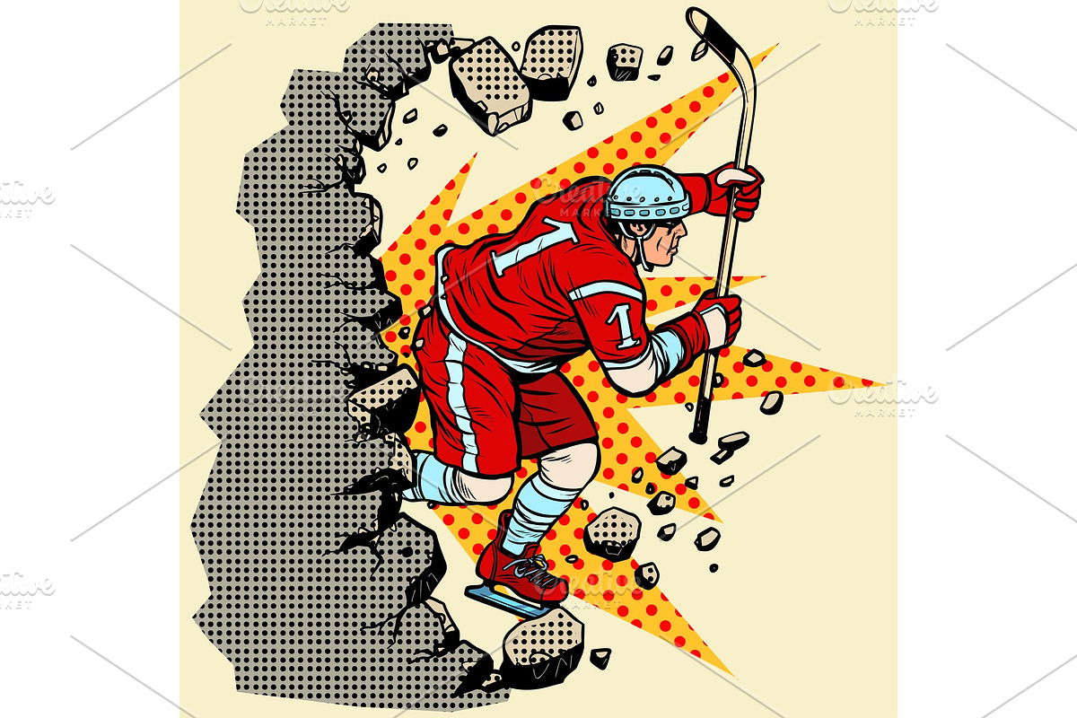 hockey player breaks a wall, winter in Illustrations - product preview 8