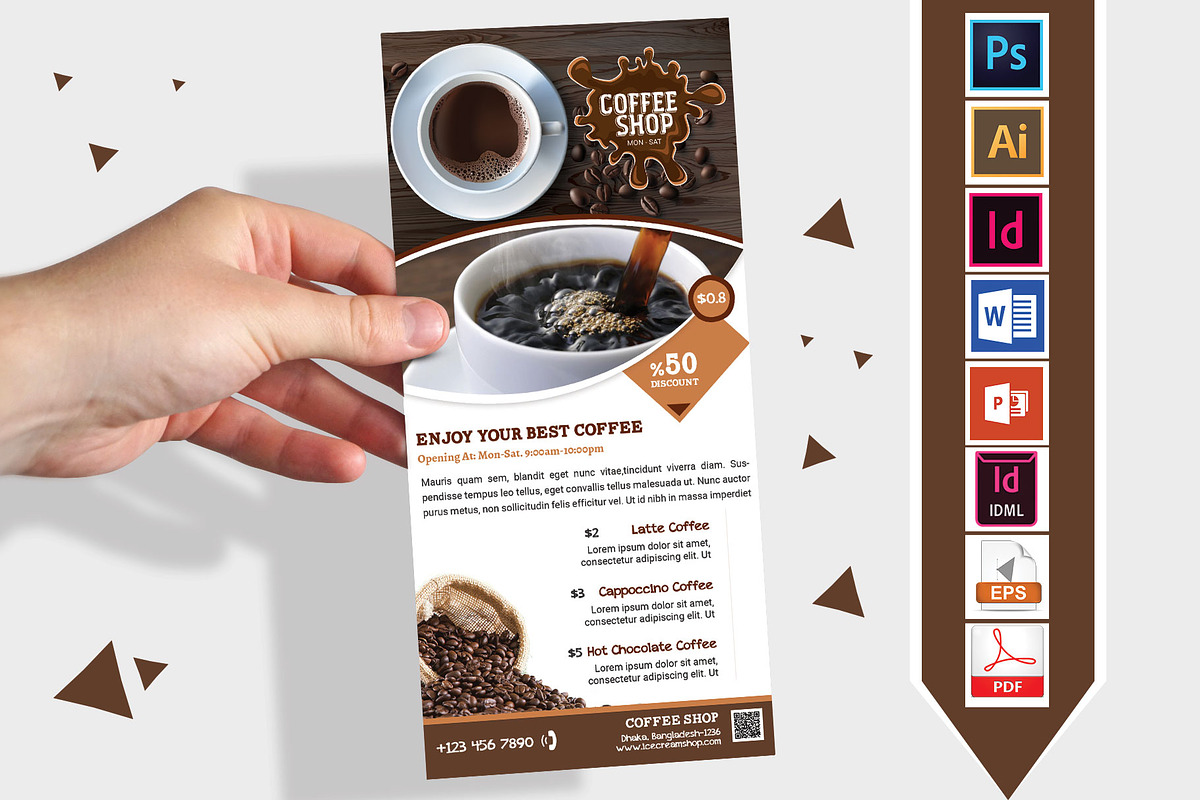 Rack Card | Coffee Shop DL Flyer V-1 in Flyer Templates - product preview 8