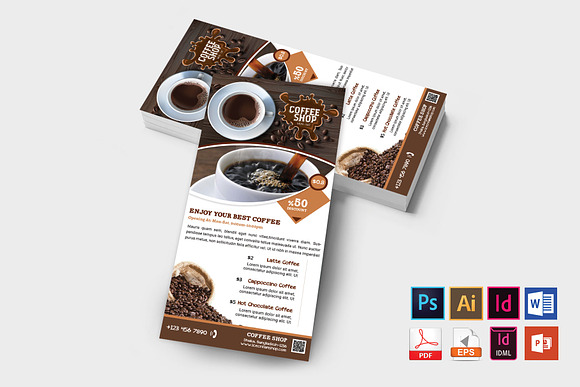 Rack Card | Coffee Shop DL Flyer V-1 in Flyer Templates - product preview 1