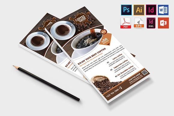 Rack Card | Coffee Shop DL Flyer V-1 in Flyer Templates - product preview 3