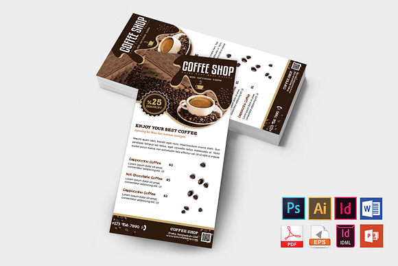 Rack Card | Coffee Shop DL Flyer V-3 in Flyer Templates - product preview 1