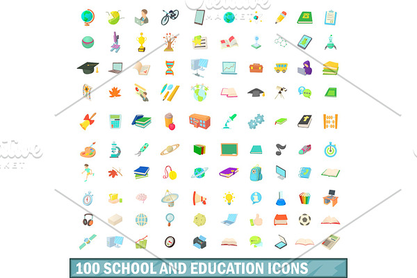 100 school and education icons set
